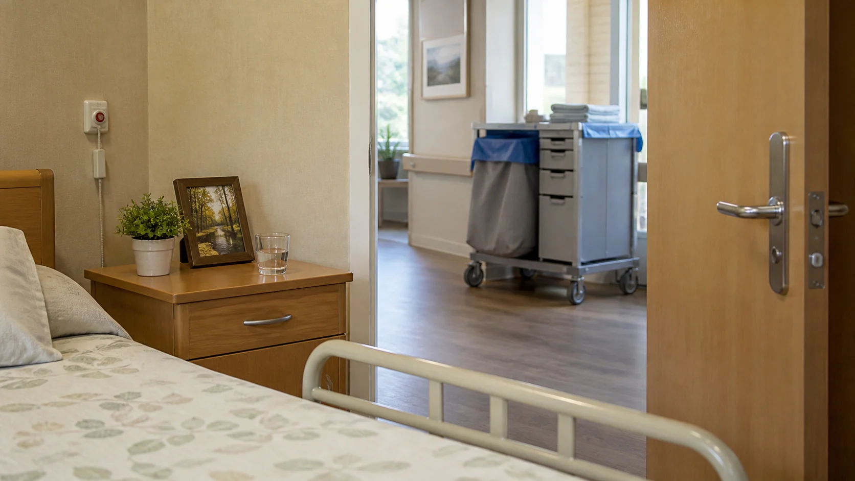 Pflegezimmer mit Reinigungswagen